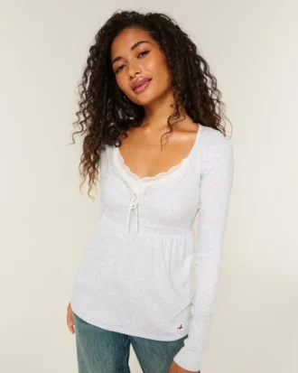 Henley Babydoll-top med enkel snøring bak