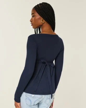 Henley Babydoll-top med enkel snøring bak