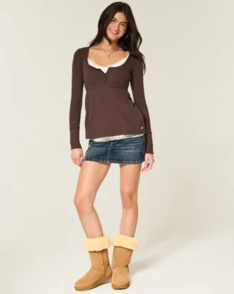 Henley Babydoll-top med enkel snøring bak