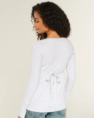 Henley Babydoll-top med enkel snøring bak