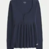 Henley Babydoll-top med enkel snøring bak