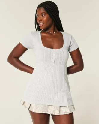 Henley-babydoll-top med korte ermer