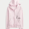 Hettegenser med glidelås og rose-motiv