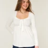 Holiday Vault Release Easy Satin Tie-Front Knit Babydoll Top