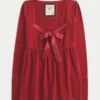 Holiday Vault Release Easy Satin Tie-Front Knit Babydoll Top