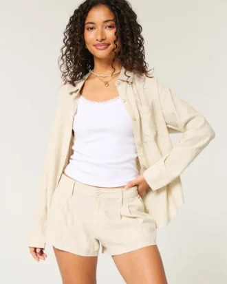 Hollister Livvy lavt sittende shorts i linblanding 3″