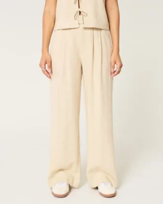 Hollister Livvy Ultra High-Rise Linen-Blend Wide-Leg Pants