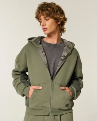 Hollister x Crocs Sherpa-fôret hettegenser med glidelås