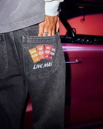 Hollister x Taco Bell Vasket svart brodert grafisk baggy jeans