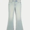 Høy midje, lys vask, stjerneformet lomme, flare-jeans