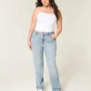 Høy midje, lysvasket, rett jeans
