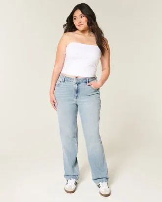 Høy midje, lysvasket, rett jeans