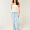Høy midje, lysvasket, rett jeans