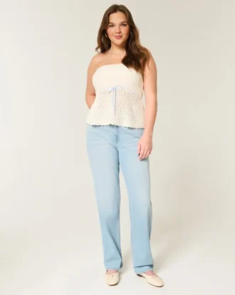 Høy midje, lysvasket, rett jeans