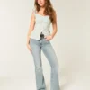Høy midje, medium vasket flare-jeans