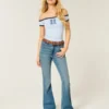 Høy midje, medium vasket flare-jeans