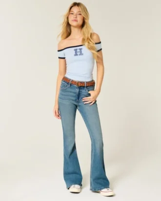Høy midje, medium vasket flare-jeans