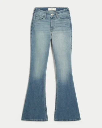 Høy midje, medium vasket flare-jeans