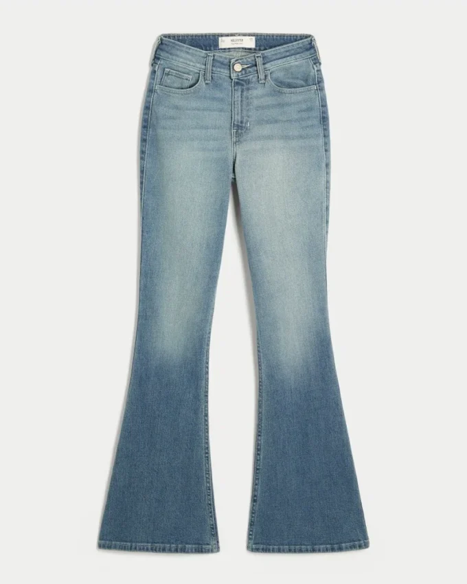 Høy midje, medium vasket flare-jeans