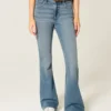 Høy midje, medium vasket flare-jeans