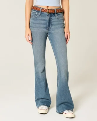 Høy midje, medium vasket flare-jeans