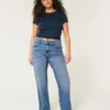 Høy midje, mørkvasket dad jeans