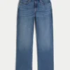 Høy midje, mørkvasket dad jeans