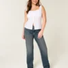Høy midje, mørkvasket, rett jeans