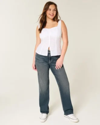 Høy midje, mørkvasket, rett jeans
