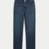Høy midje, mørkvasket, rett jeans