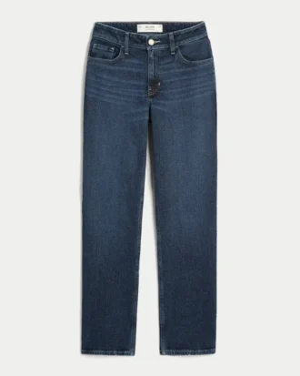 Høy midje, mørkvasket, rett jeans