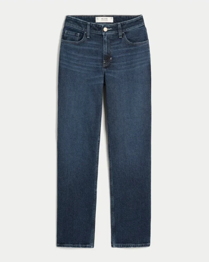 Høy midje, mørkvasket, rett jeans