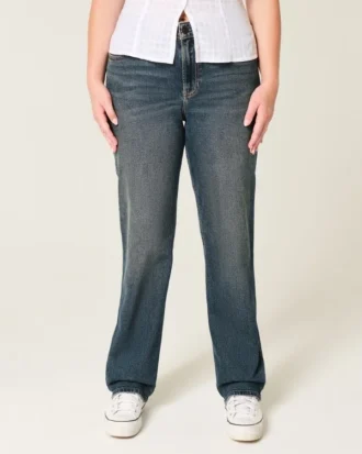Høy midje, mørkvasket, rett jeans