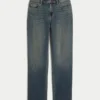 Høy midje, mørkvasket, rett jeans