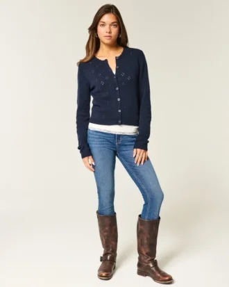 Høy midje, mørkvasket super skinny jeans