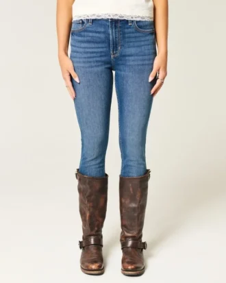 Høy midje, mørkvasket super skinny jeans