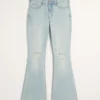 Høy midje, revne, lysevaskede flare-jeans