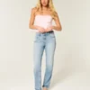 Høy midje, slitt, lysvasket, rett jeans