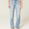 Høy midje, slitt, lysvasket, rett jeans