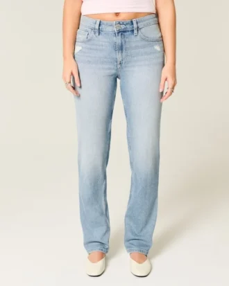 Høy midje, slitt, lysvasket, rett jeans