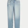 Høy midje, slitt, lysvasket, rett jeans