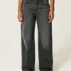 Høybuksede, vasket, svarte baggy jeans