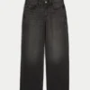 Høybuksede, vasket, svarte baggy jeans