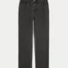 Høyt sittende, vasket, svart, rett jeans