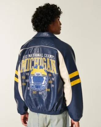 Jakke i imitert skinn med grafikk fra University of Michigan Wolverines