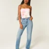 Jeans med høy midje, medium vask og rett ben