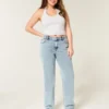Jeans med høy midje, medium vask og rett ben
