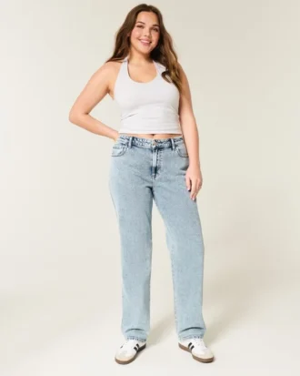 Jeans med høy midje, medium vask og rett ben