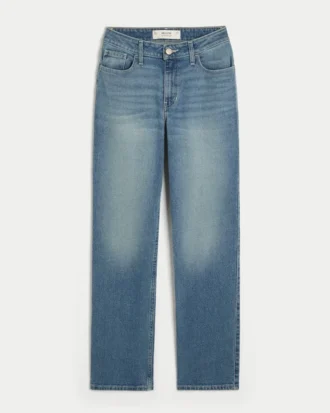Jeans med høy midje, medium vask og rett ben