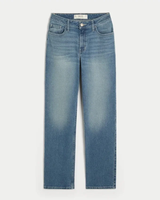 Jeans med høy midje, medium vask og rett ben